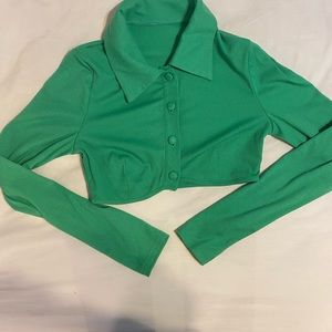 Green collared crop top SHEIN